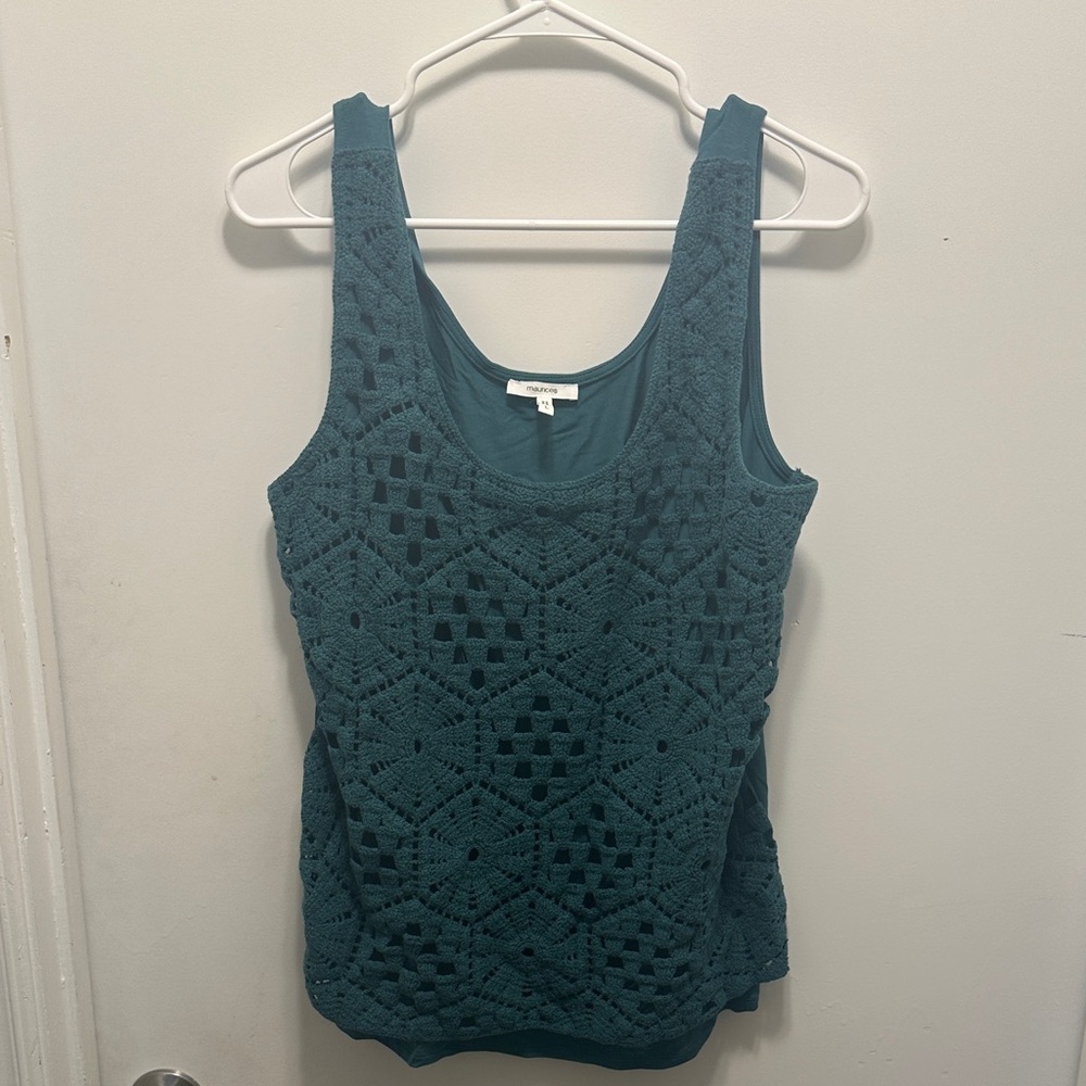 Maurices Teal Crochet Overlay Tank
